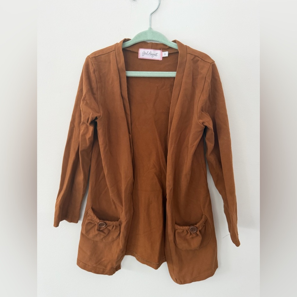 Girl August Cozy Kids Brown Cardigan with Pockets size 5